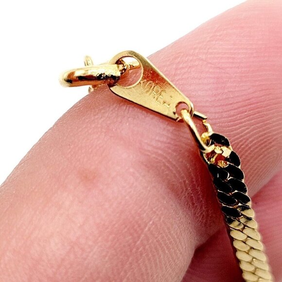 Vintage 3mm Herringbone Chain Bracelet Gold Tone 7.5" Made In Korea Timeless - Picture 5 of 6